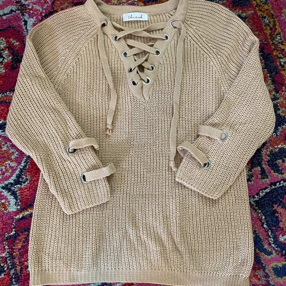 Nude lace-up sweater
